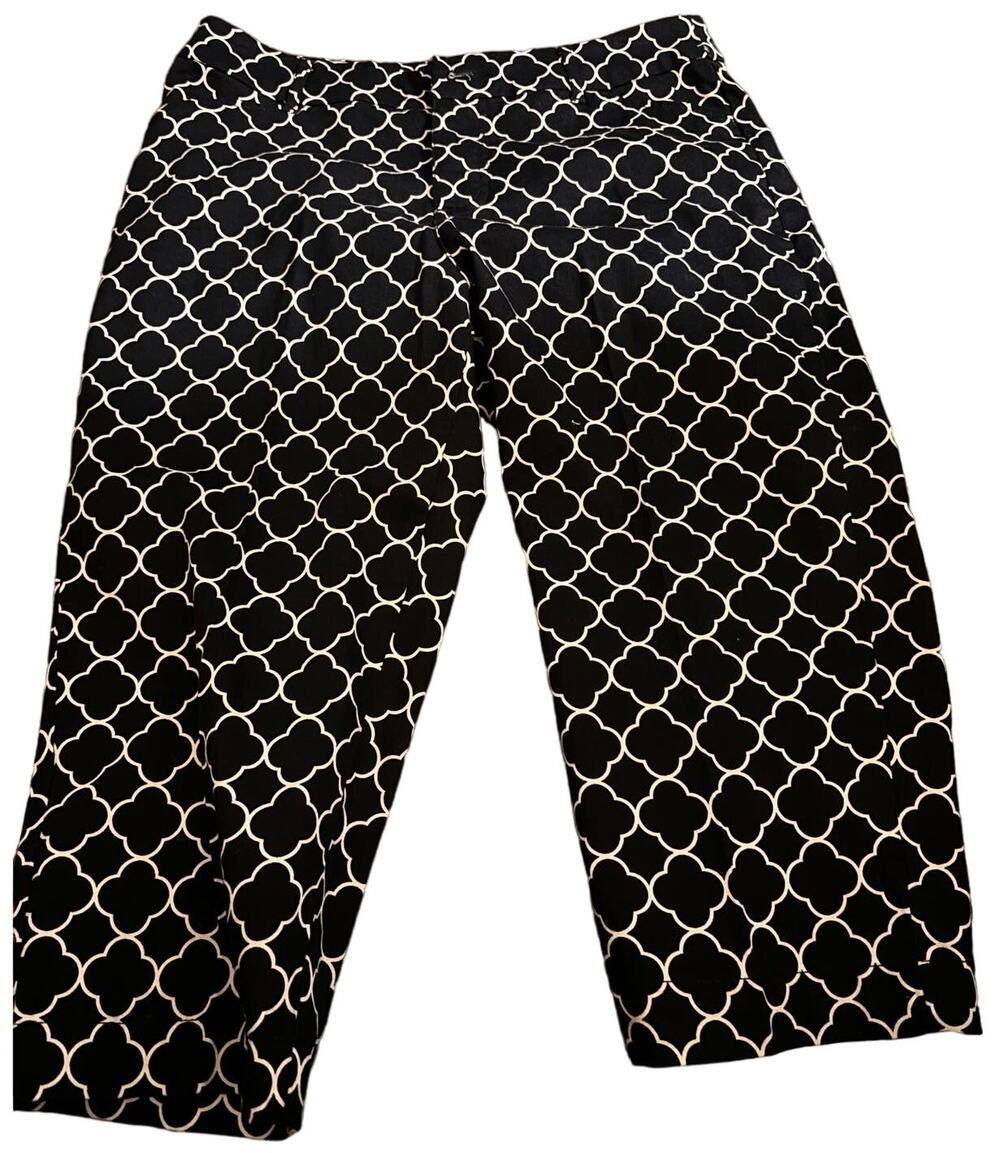 St John's Bay Secretly Slender Capri Pants, Navy & White Quatrefoil, Size 12